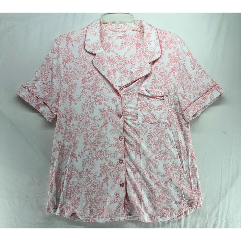 Cozy Earth Womens Small‎ Pink Floral Bamboo Viscose Short Sleeve Pajama Top